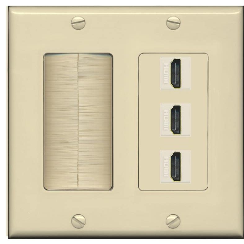 RiteAV 3 Port HDMI Wall Plate - Brush [Ivory/Ivory]