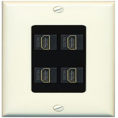 RiteAV 4 Port HDMI Wall Plate - 1 Gang Decorative [Light-Almond/Black]