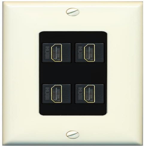 RiteAV 4 Port HDMI Wall Plate - 1 Gang Decorative [Light-Almond/Black]