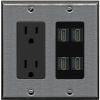 RiteAV 4 Port HDMI Wall Plate - Outlet [Stainless/Black] view 1