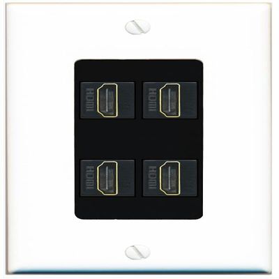 RiteAV 4 Port HDMI Wall Plate - 1 Gang Decorative [White/Black]