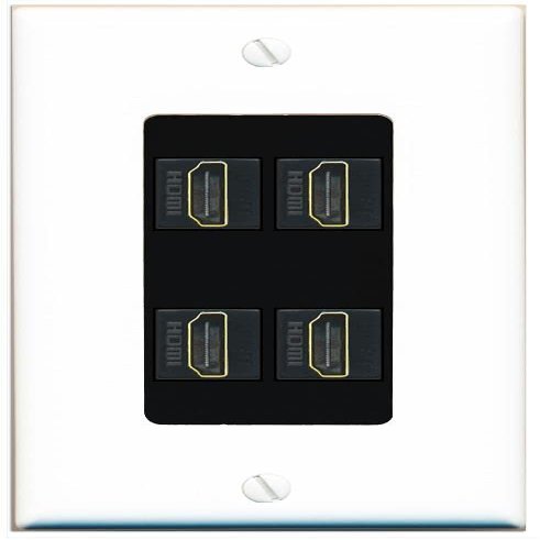 RiteAV 4 Port HDMI Wall Plate - 1 Gang Decorative [White/Black]