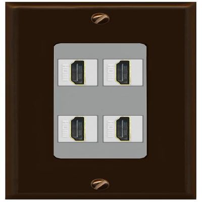 RiteAV 4 Port HDMI Wall Plate - 1 Gang Decorative [Brown/Gray]