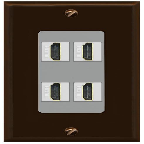 RiteAV 4 Port HDMI Wall Plate - 1 Gang Decorative [Brown/Gray]