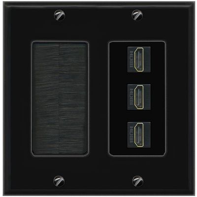 RiteAV 3 Port HDMI Wall Plate - Brush [Black/Black]