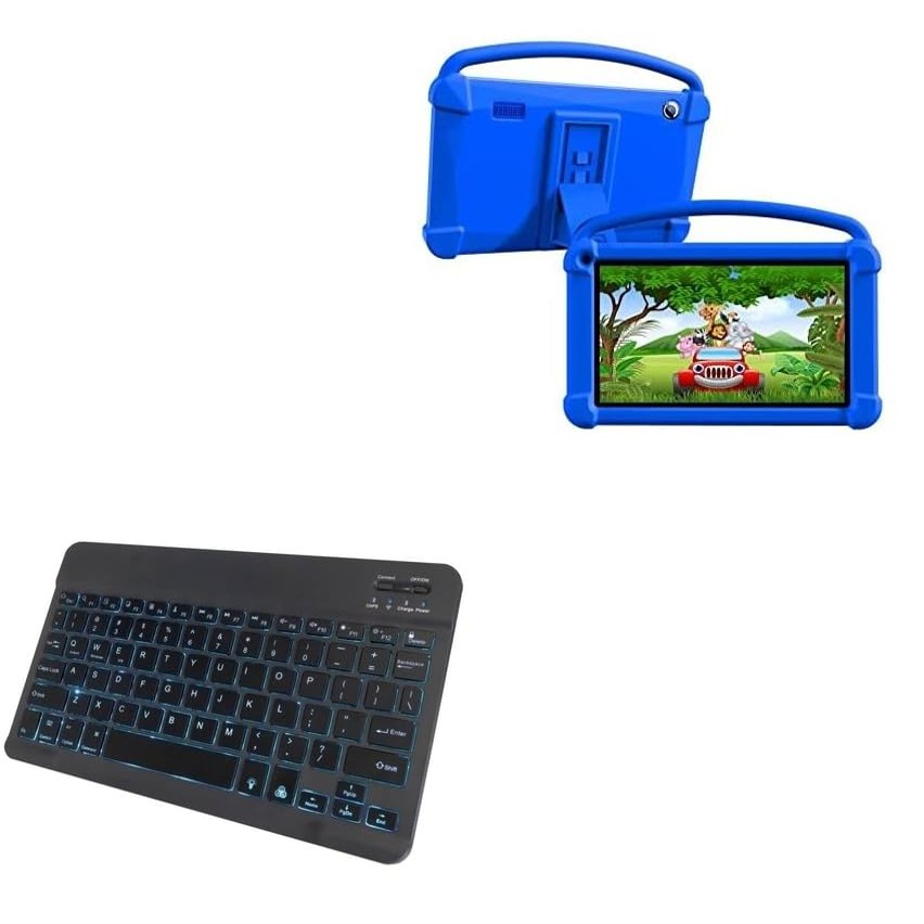 BoxWave Keyboard Compatible with BYYBUO Kids Tablet Android 11 A06WA (7 in) - SlimKeys Bluetooth Keyboard - with Backlight, Portable Slim LED 7 Colors - Jet Black