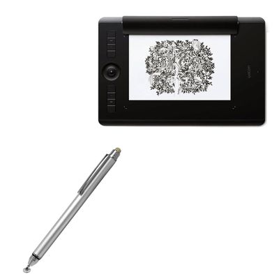 BoxWave Stylus Pen Compatible with Wacom Intuos Pro M Paper Edition (PTH-660P) - DualTip Capacitive Stylus, Fiber Tip Disc Tip Capacitive Stylus Pen - Metallic Silver