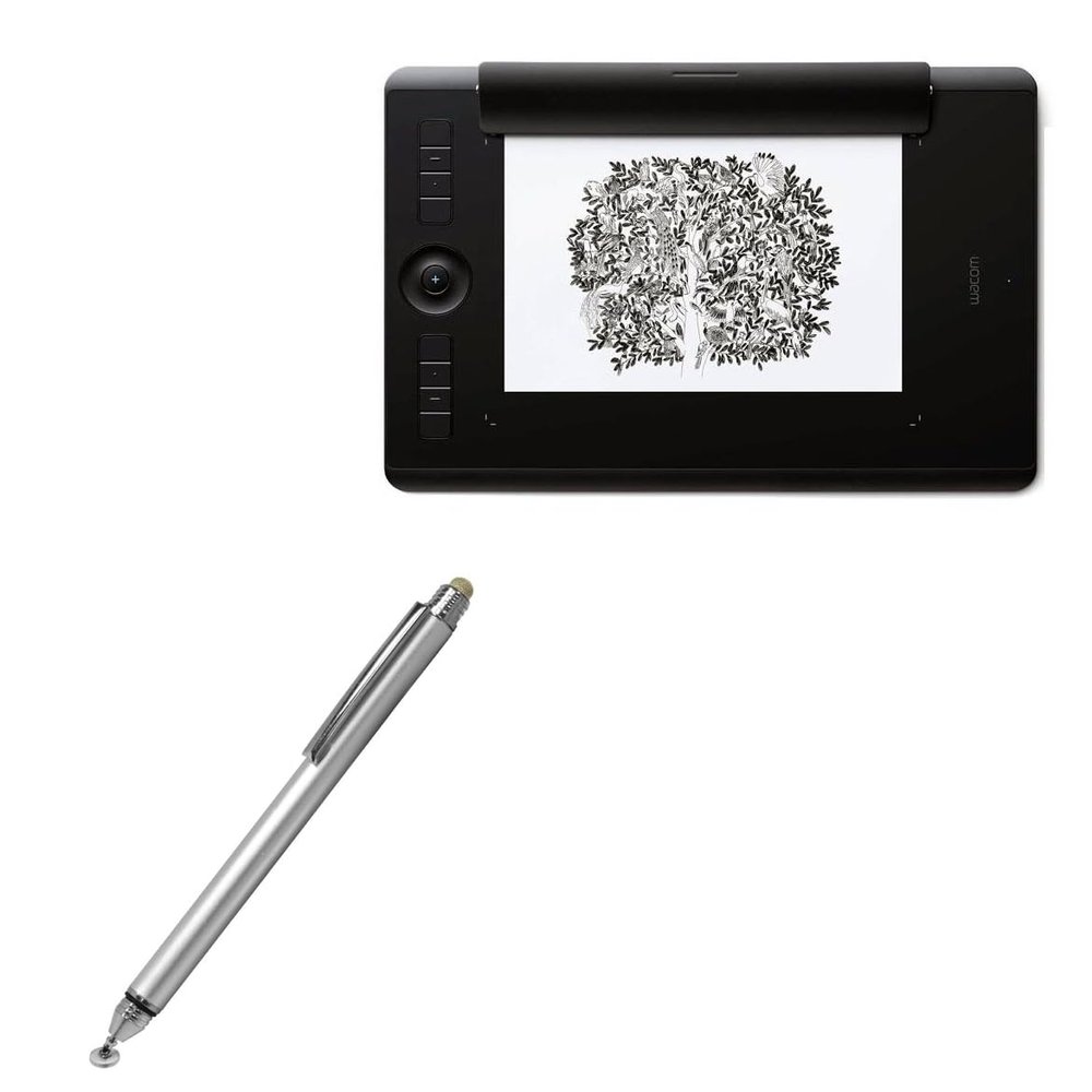 BoxWave Stylus Pen Compatible with Wacom Intuos Pro M Paper Edition (PTH-660P) - DualTip Capacitive Stylus, Fiber Tip Disc Tip Capacitive Stylus Pen - Metallic Silver