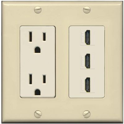 RiteAV 3 Port HDMI Wall Plate - Outlet [Ivory/Light-Almond]