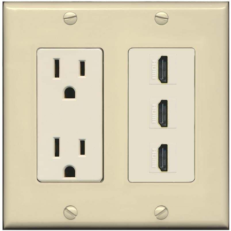 RiteAV 3 Port HDMI Wall Plate - Outlet [Ivory/Light-Almond]