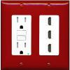 RiteAV 3 Port HDMI Wall Plate - GFCI Outlet [Red/White] view 1
