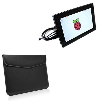 BoxWave Case Compatible with HMTECH Raspberry Pi Screen (10.1 in) - Executive Leather Pouch, Slim Leather Sleeve Cover with Soft Lining - Jet Black