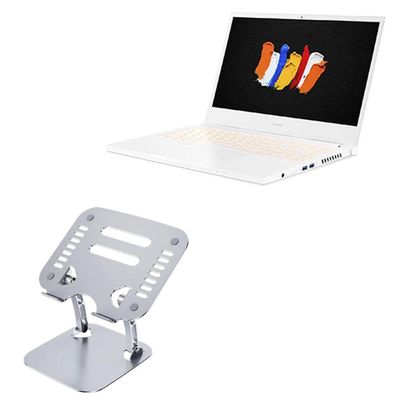 BoxWave Stand and Mount Compatible with Acer ConceptD 3 (CN314-72) - Executive VersaView Laptop Stand, Ergonomic Adjustable Viewing Angle Metallic Riser - Metallic Silver