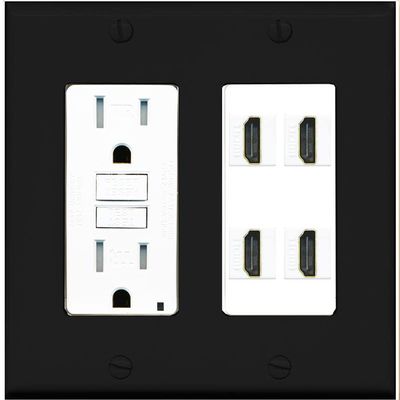 RiteAV 4 Port HDMI Wall Plate - GFCI Outlet [Black/White]