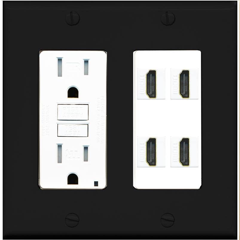 RiteAV 4 Port HDMI Wall Plate - GFCI Outlet [Black/White]