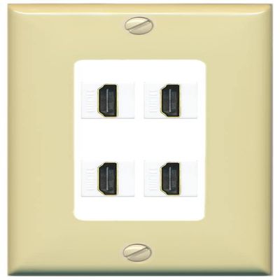 RiteAV 4 Port HDMI Wall Plate - 1 Gang Decorative [Ivory/White]