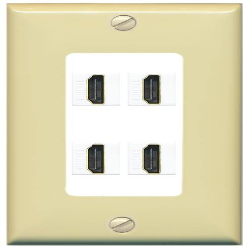 RiteAV 4 Port HDMI Wall Plate - 1 Gang Decorative [Ivory/White]