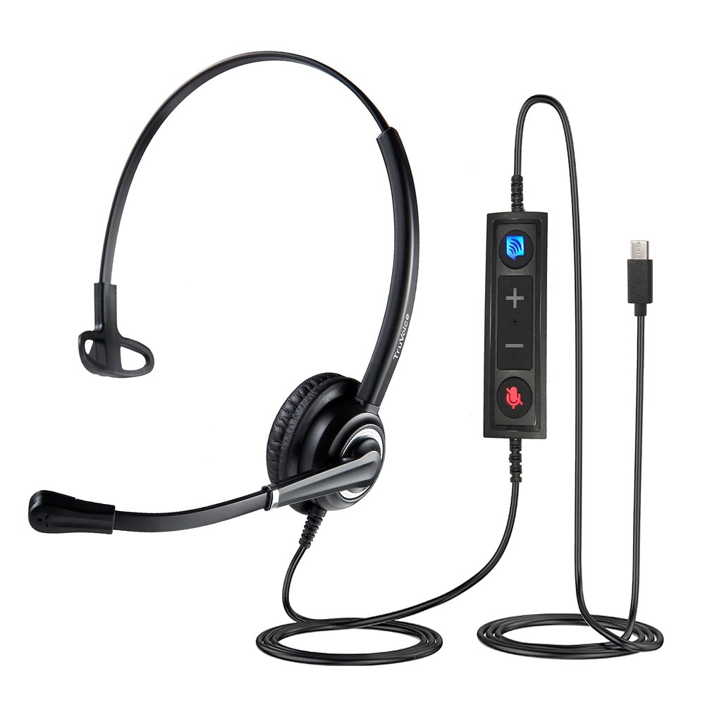 TruVoice VoicePro 10C Home, Office and Call Center USB-C Headset with Noise Canceling Microphone, HD Speakers and in Line Call Controls with Mute, Compatible with PC's and Cell Phones with USB C Port