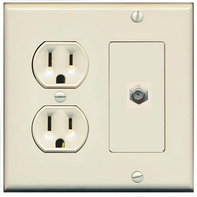 RiteAV 1 Port Coax Cable TV F-Type Wall Plate - Round Outlet [Light-Almond]