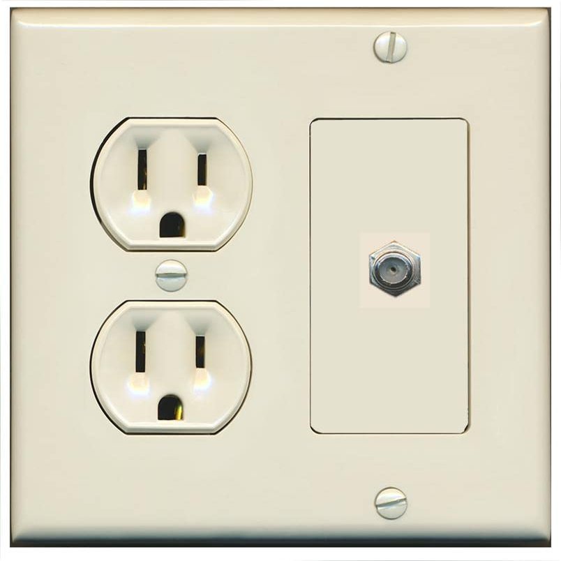 RiteAV 1 Port Coax Cable TV F-Type Wall Plate - Round Outlet [Light-Almond]