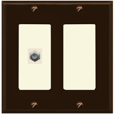 RiteAV 1 Port Coax Cable TV F-Type Wall Plate - 2 Gang [Brown/Light-Almond]
