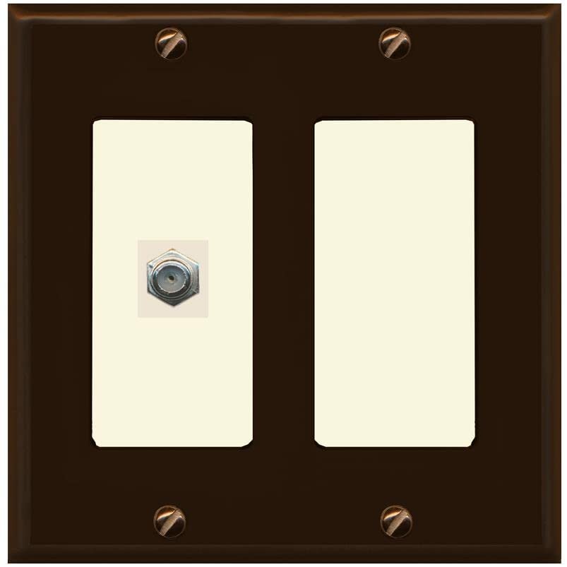 RiteAV 1 Port Coax Cable TV F-Type Wall Plate - 2 Gang [Brown/Light-Almond]