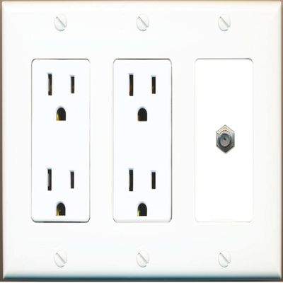 RiteAV 1 Port Coax Cable TV F-Type Wall Plate - 3G Dual Outlet [White/White]