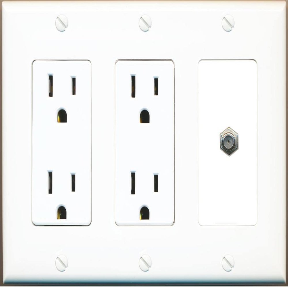 RiteAV 1 Port Coax Cable TV F-Type Wall Plate - 3G Dual Outlet [White/White]