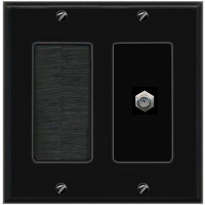 RiteAV 1 Port Coax Cable TV F-Type Wall Plate - Brush [Black/Black]