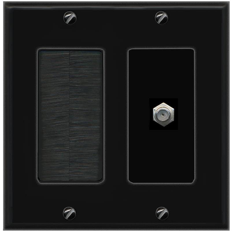 RiteAV 1 Port Coax Cable TV F-Type Wall Plate - Brush [Black/Black]