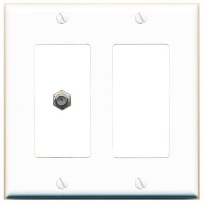 RiteAV 1 Port Coax Cable TV F-Type Wall Plate - 2 Gang [White/White]