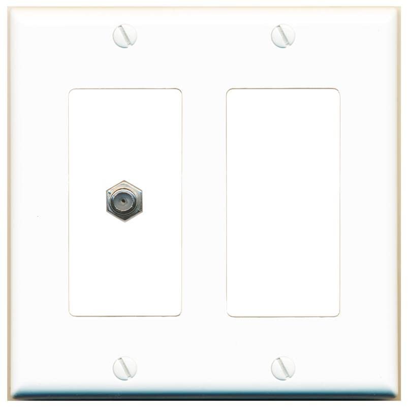 RiteAV 1 Port Coax Cable TV F-Type Wall Plate - 2 Gang [White/White]