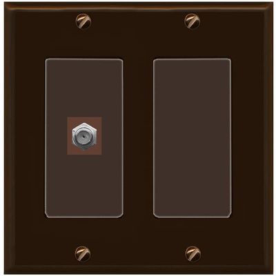 RiteAV 1 Port Coax Cable TV F-Type Wall Plate - 2 Gang [Brown/Brown]