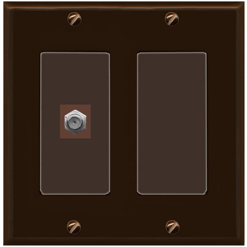 RiteAV 1 Port Coax Cable TV F-Type Wall Plate - 2 Gang [Brown/Brown]