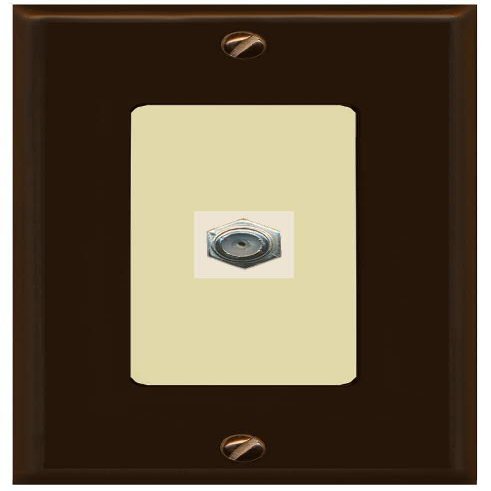 RiteAV 1 Port Coax Cable TV F-Type Wall Plate - 1 Gang Decorative [Brown/Ivory]