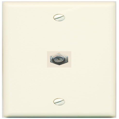 RiteAV 1 Port Coax Cable TV F-Type Wall Plate - Flat Style [Light-Almond]