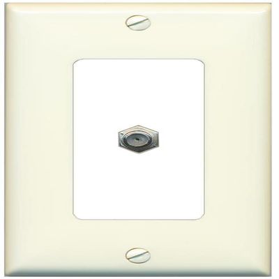 RiteAV 1 Port Coax Cable TV F-Type Wall Plate - 1 Gang Decorative [Light-Almond/White]