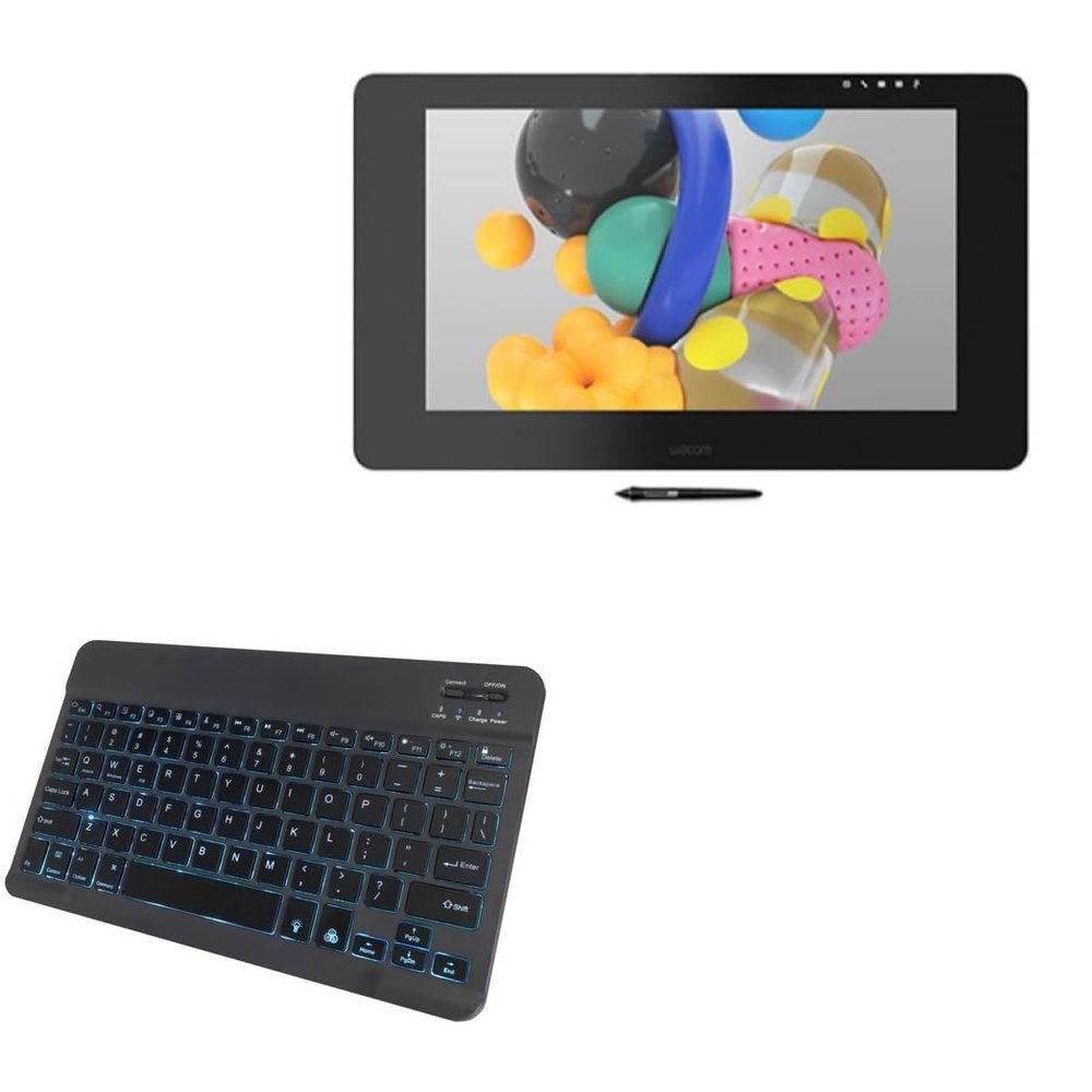 BoxWave Keyboard Compatible with Wacom Cintiq Pro 24 Touch (DTH-2420) - SlimKeys Bluetooth Keyboard - with Backlight, Portable Slim LED 7 Colors - Jet Black