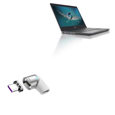 BoxWave Adapter Compatible with Fujitsu LifeBook U7311 - MagnetoSnap PD Angle Adapter, Magnetic Charging Connector Device Saver - Metallic Silver