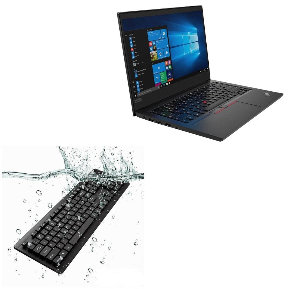 BoxWave Keyboard Compatible with Lenovo ThinkPad E14 (20TA) - AquaProof USB Keyboard, Washable Waterproof Water Resistant - Jet Black
