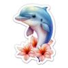Dolphin Sticker - 3" Laptop Sticker - Waterproof Vinyl for Car, Phone, Water Bottle - Pretty Dolphin with Flowers Decal view 1