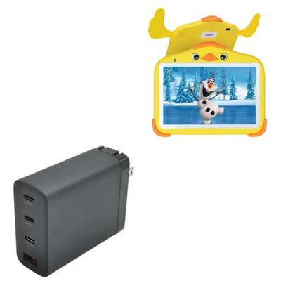 BoxWave Charger Compatible with YosaToo Android 11 Kids Tablet Y10 (10 in) - PD GaNCharge Wall Charger (100W), 100W Tiny PD GAN Type-C and Type-A Wall Charger - Jet Black