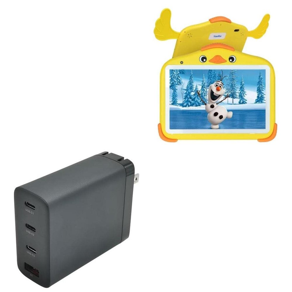 BoxWave Charger Compatible with YosaToo Android 11 Kids Tablet Y10 (10 in) - PD GaNCharge Wall Charger (100W), 100W Tiny PD GAN Type-C and Type-A Wall Charger - Jet Black