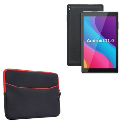 BoxWave Case Compatible with IWEGGO Android 11 Tablet CP80 (8 in) - SoftSuit with Pocket, Soft Pouch Neoprene Cover Sleeve Zipper Pocket - Jet Black with Red Trim