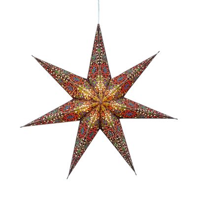 Artschatz Cathedral Paper Lantern Star Light - 7 Point 16 inch - Brown/Green with red/Blue Tissue Inlay
