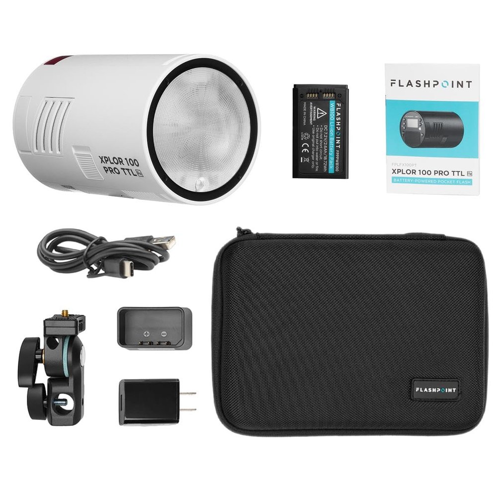 Flashpoint XPLOR 100 Pro TTL R2 Monolight, White, 100w 2.4G TTL Portable Light for Photography Lighting, 1/8000s HSS Strobe Light, 0.01-1.5s Recycle Time, Li-Ion Battery Powered Photography Light