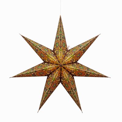 Artschatz Cathedral Paper Lantern Star Light - 7 Point  24 inch - Brown/Green with red/Blue Tissue Inlay