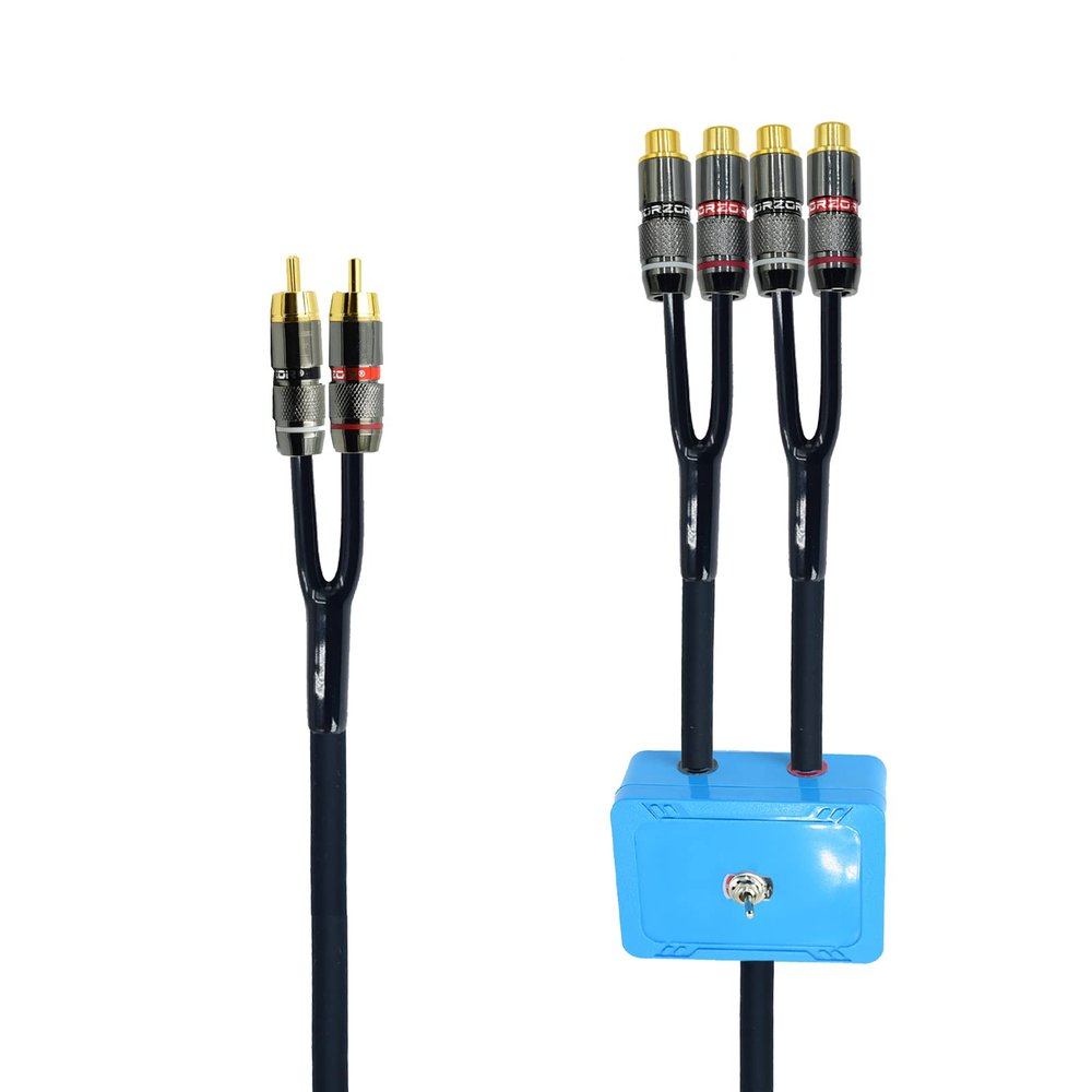 Arklove 2ft Sound Channel swicher 2 Male to 4 Female RCA Switch Selector 2 in 1 Out R/L Stereo Audio 1 in 2 Out Stereo Audio Splitter with Mute Button No External Power Required CD Speaker DVD Player