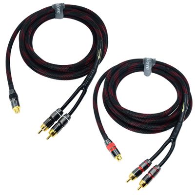 Arklove 20ft Shielded RCA Splitter Subwoofer Stereo Audio Video Cable 1 Female to 2 Male Dual Speaker Y Adapter Connector Extension Cord 24k Gold Plated(2 Pack)