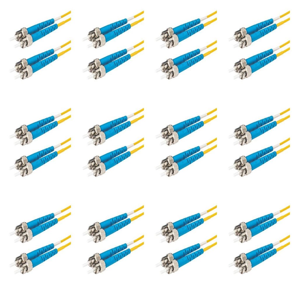 SpeedyFiberTX 12-Pack 12 Meter Duplex Singlemode ST/U to ST/U Fiber Patch Cable, Corning SMF-28 9/125um Ultra Optical Fiber, OS1/OS2 Compatible, Yellow LSZH Cable Jacket